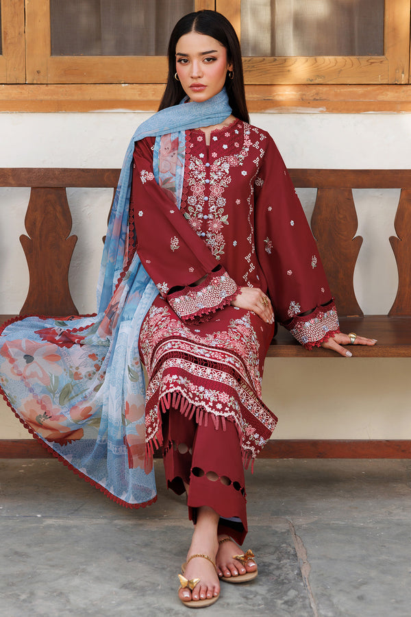 Farasha | Summer Weaves Embroidered Lawn | Crimson Glow XL Maroon Lawn