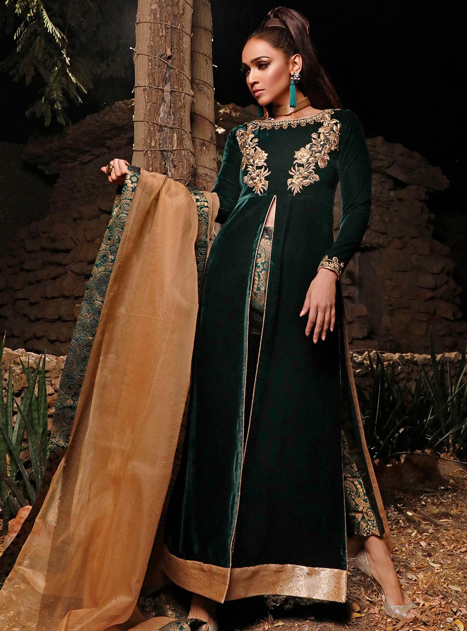 Zainab Chottani | Semi Formals | DARK MOSS TOPAZ - Pakistani Designer Dress - by Zainab Chottani | Type: Formal - 100% Original at Saira Sultan