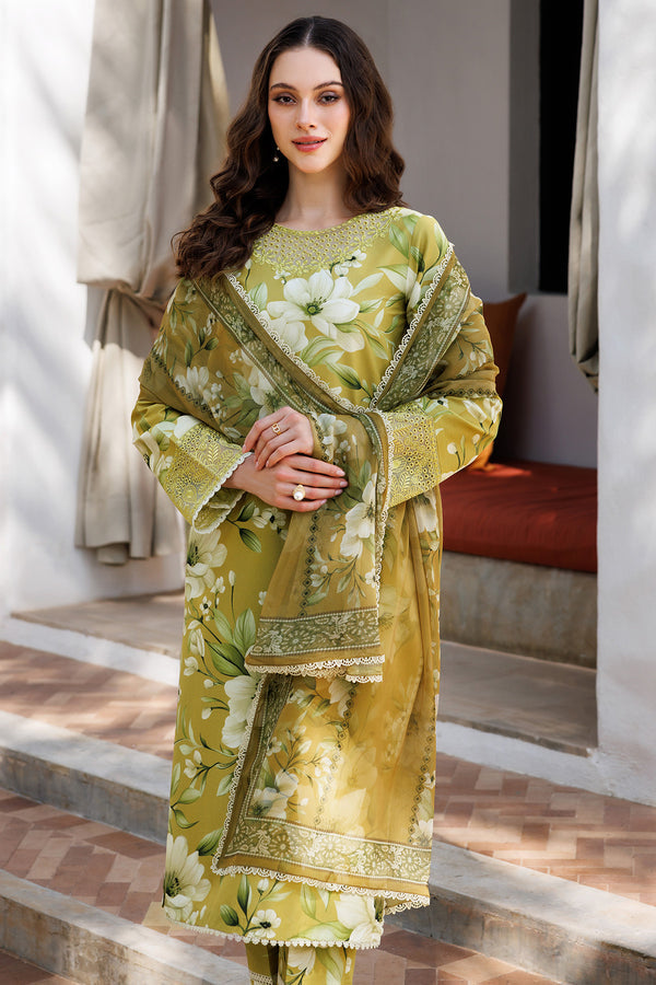 Farasha | Printed Essentials | Marigold Haze L Olive Lawn