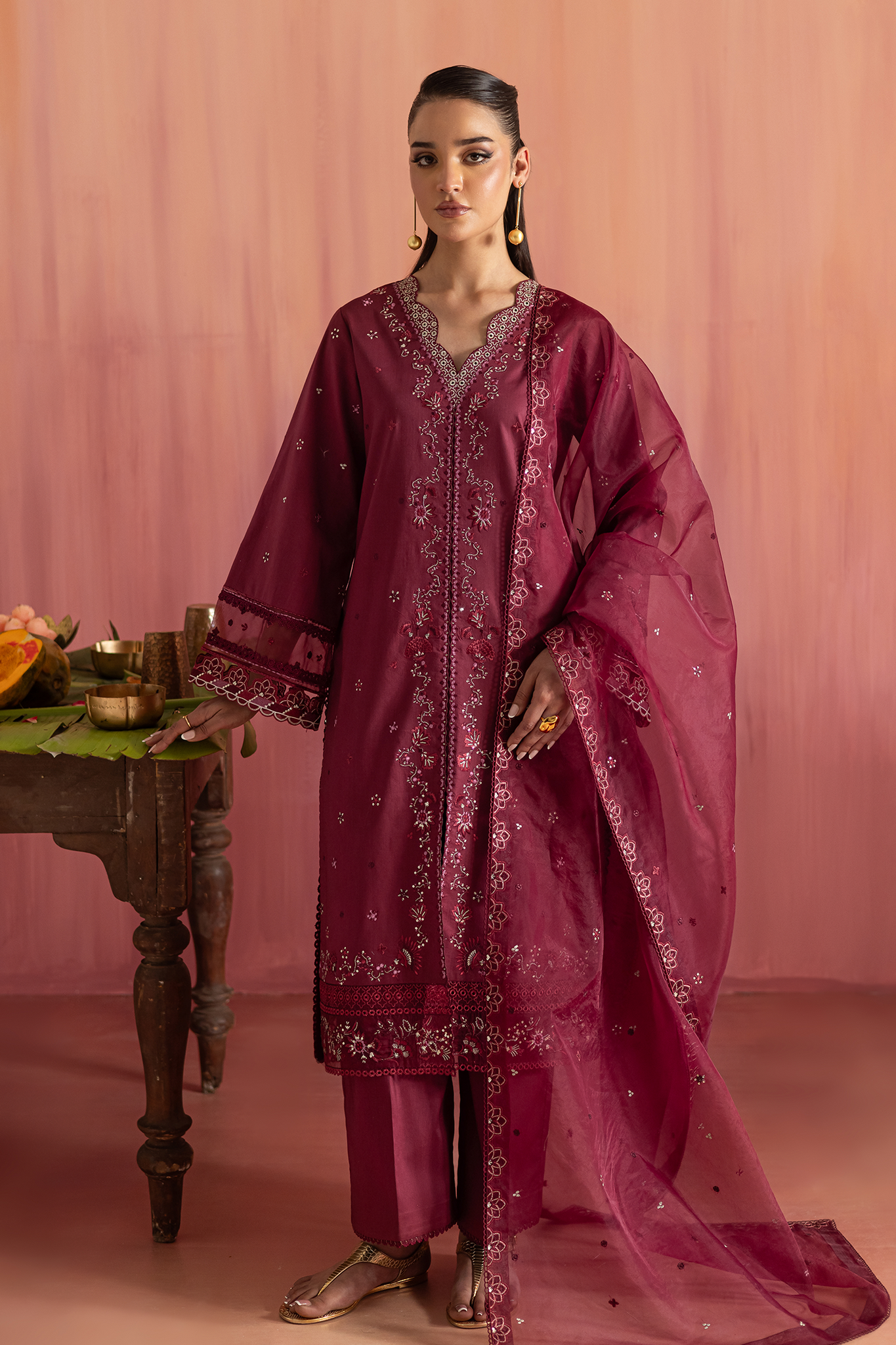 Seran | Nayab Eid Lawn | MEHER XS Maroon Lawn