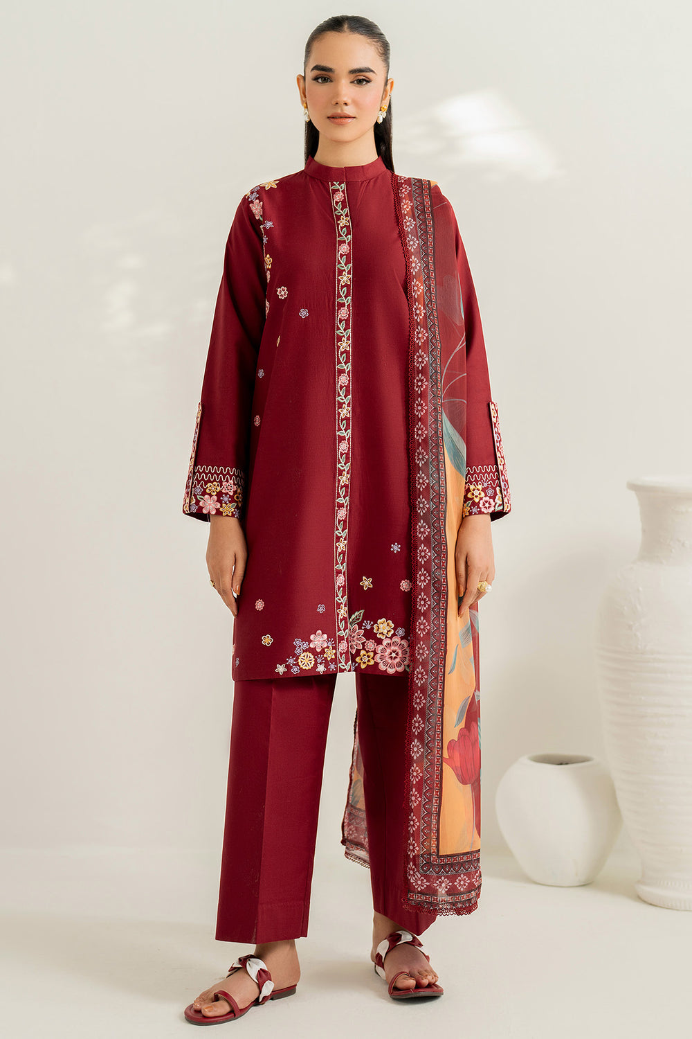 Farasha | Thread Lines Embroidered | Maroon Muse - Pakistani Designer Dress - by Farasha - Type : Ladies Clothes - 100% Original at Saira Sultan