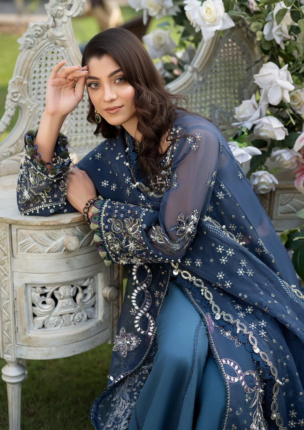 Elaf Premium | Formal Handwork Collection | EFH-04 FALAK M Navy Blue Organza