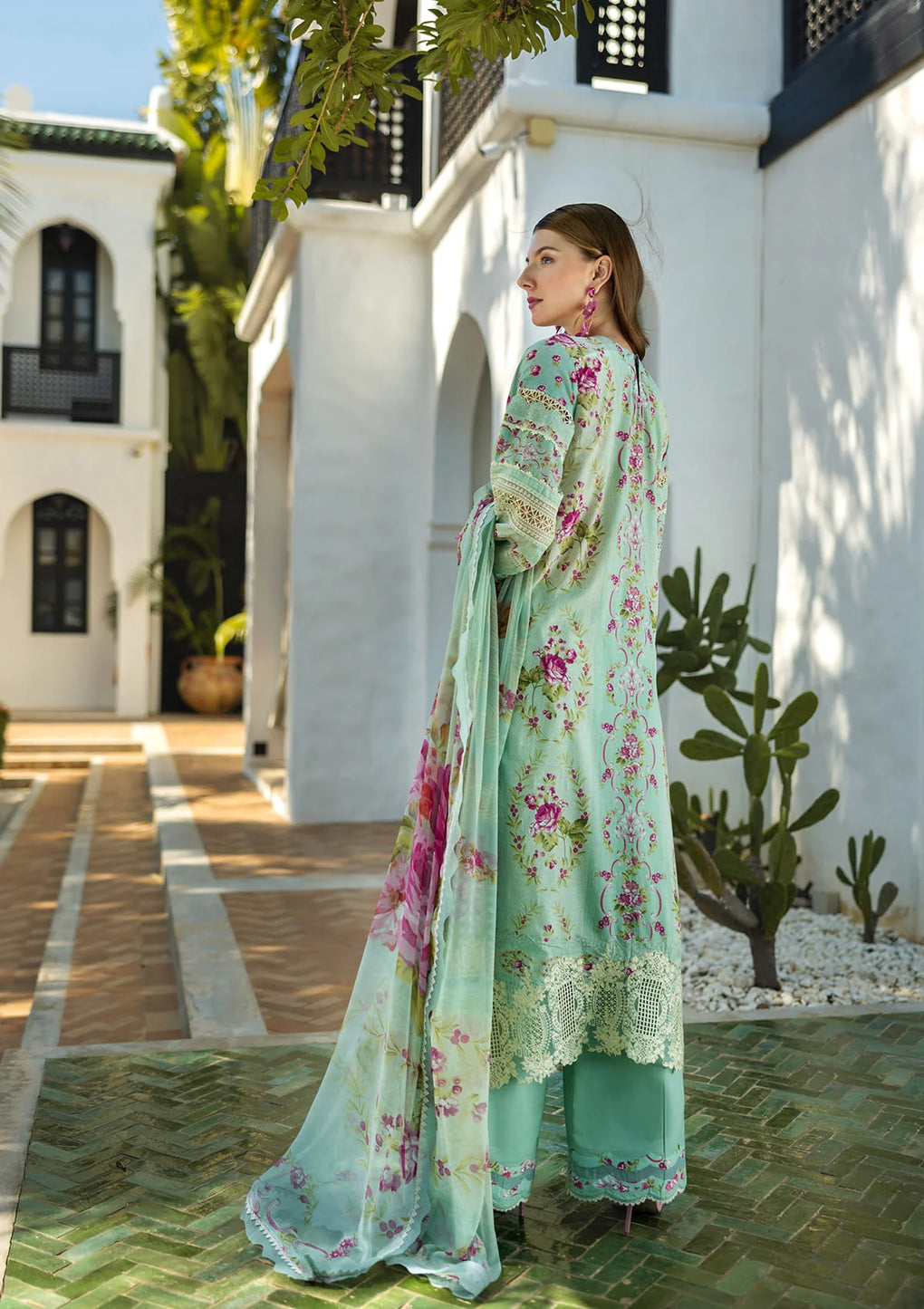 Elaf Premium | Signature 25 | ETS-03A TURQUOISE S Mint Gray Lawn