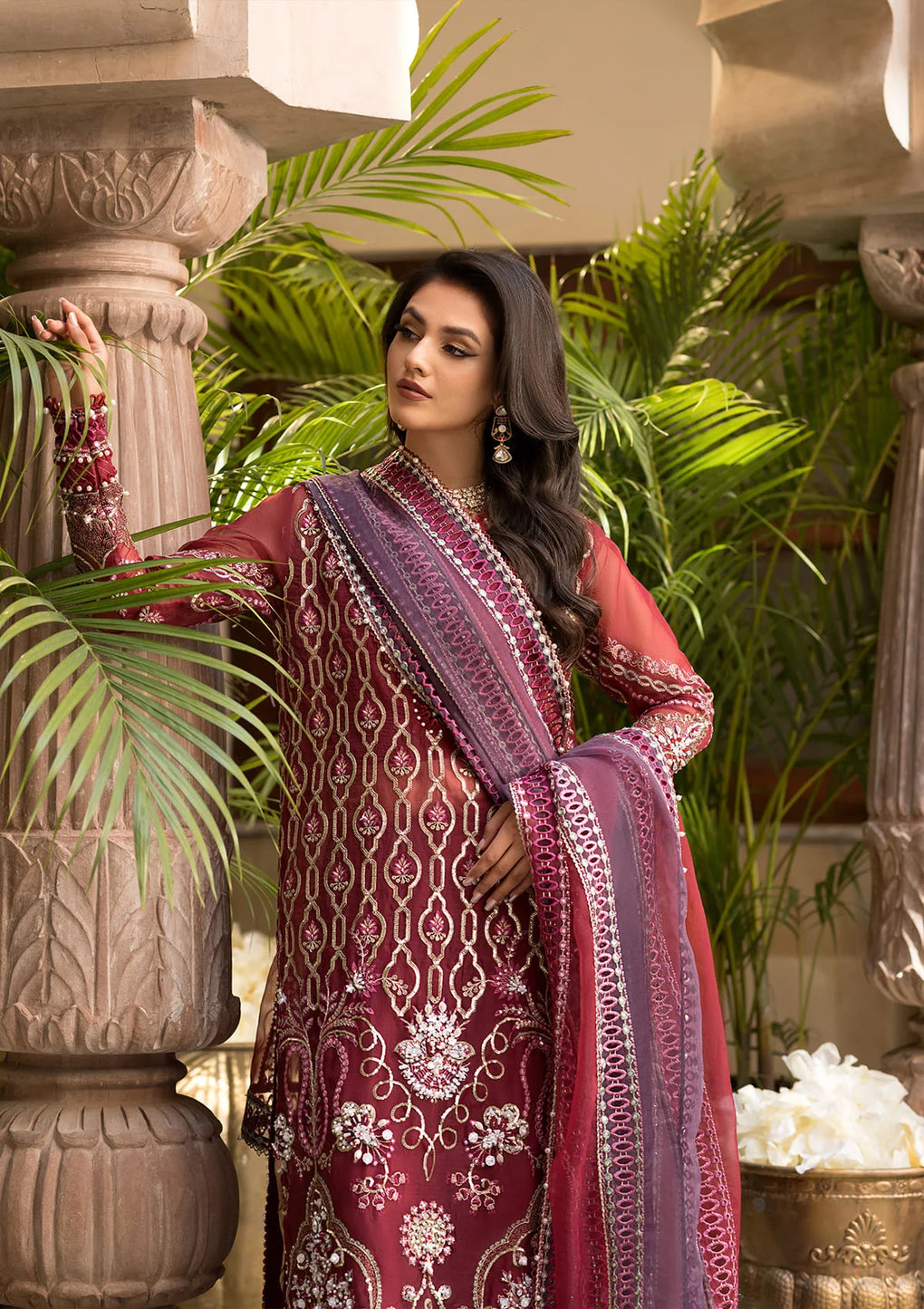 Elaf Premium | Formal Handwork Collection | EFH-06 GHAZAL Custom Size Maroon Organza