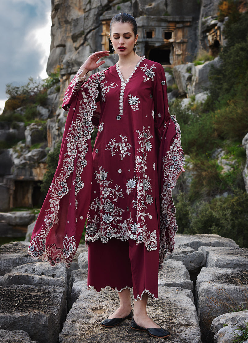 Image | Lawnkari 25 | Lilia XS Maroon Cotton Lawn