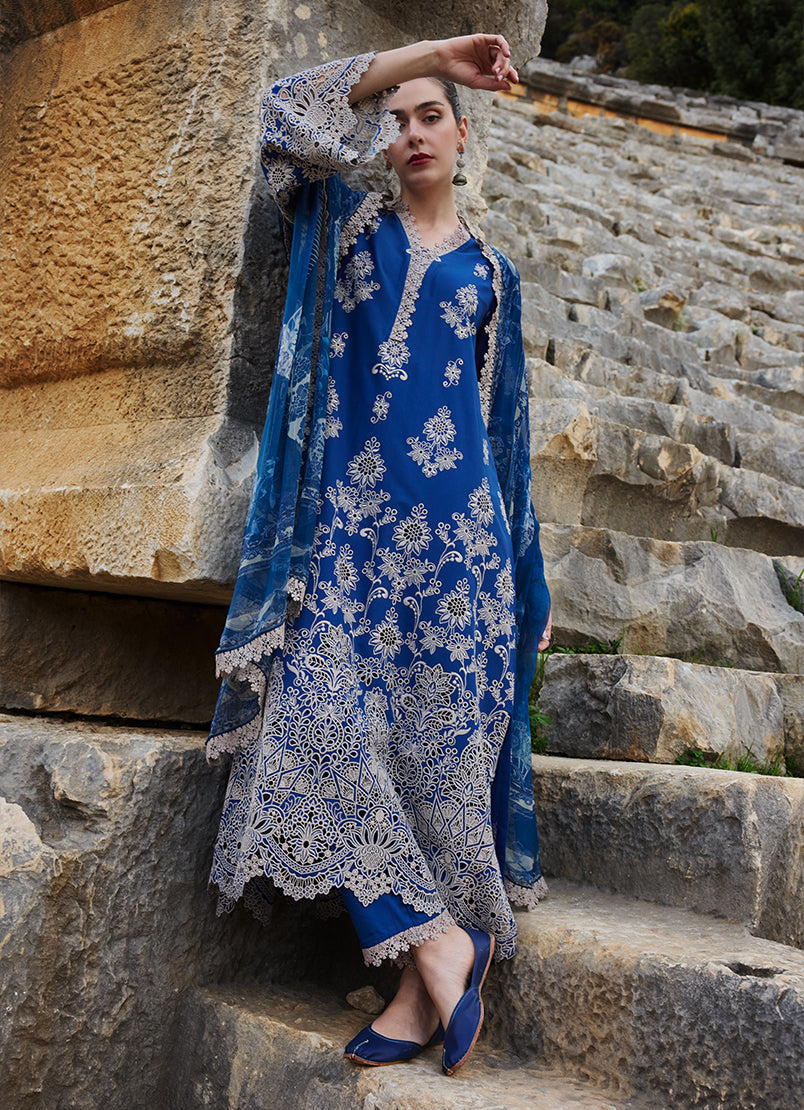 Image | Lawnkari 25 | Qarba XS Blue Cotton Lawn
