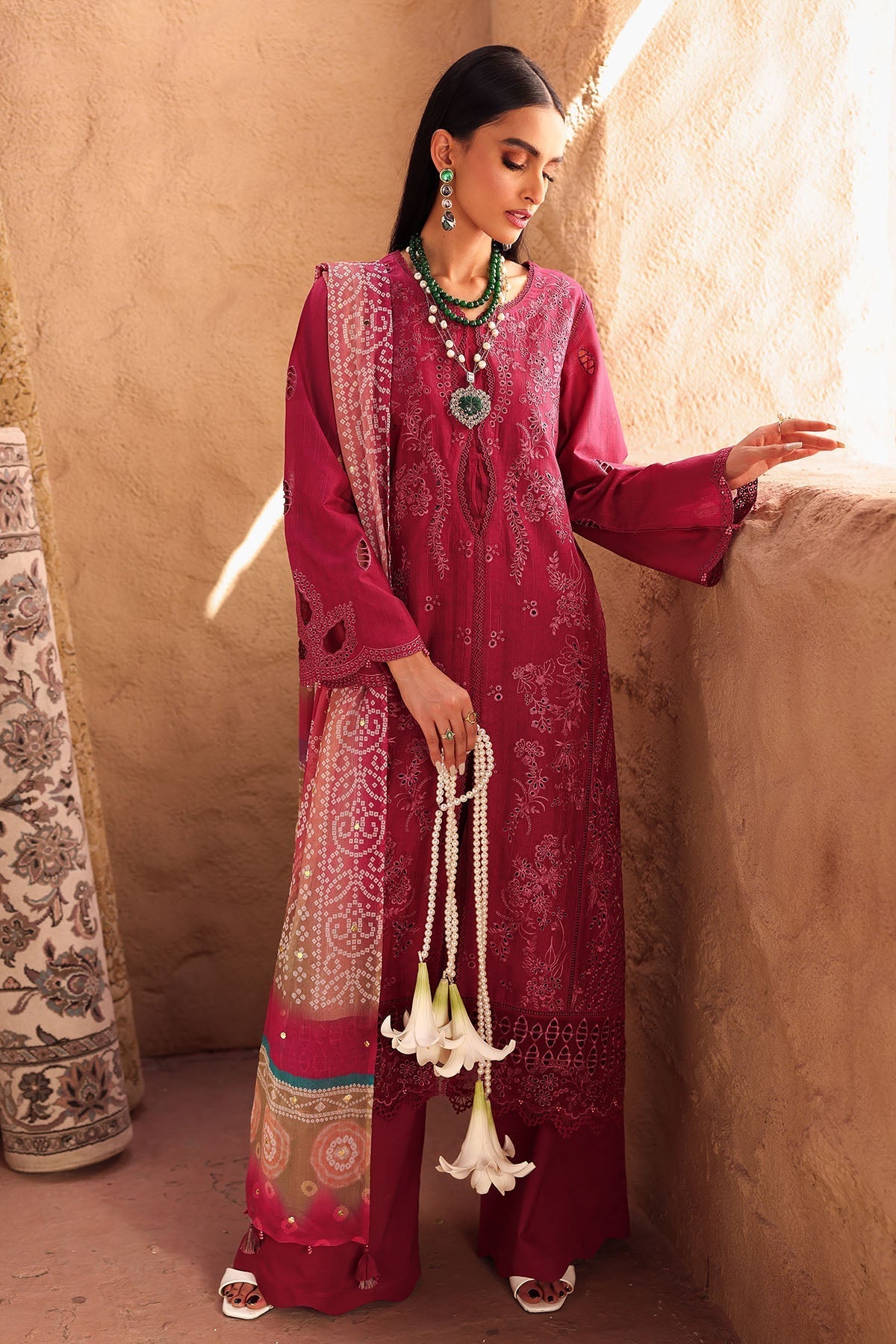 Nureh | Bazaar Lawn | NE-158 Custom Size Maroon Lawn