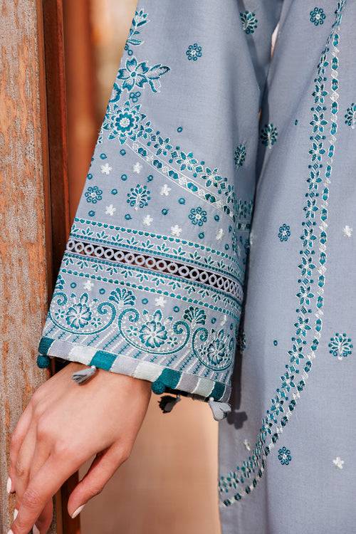 Farasha | Dastoor Embroidered Lawn SS24 | BERYL GREY - Pakistani Designer Dress - by Farasha | Type: Luxury - 100% Original at Saira Sultan