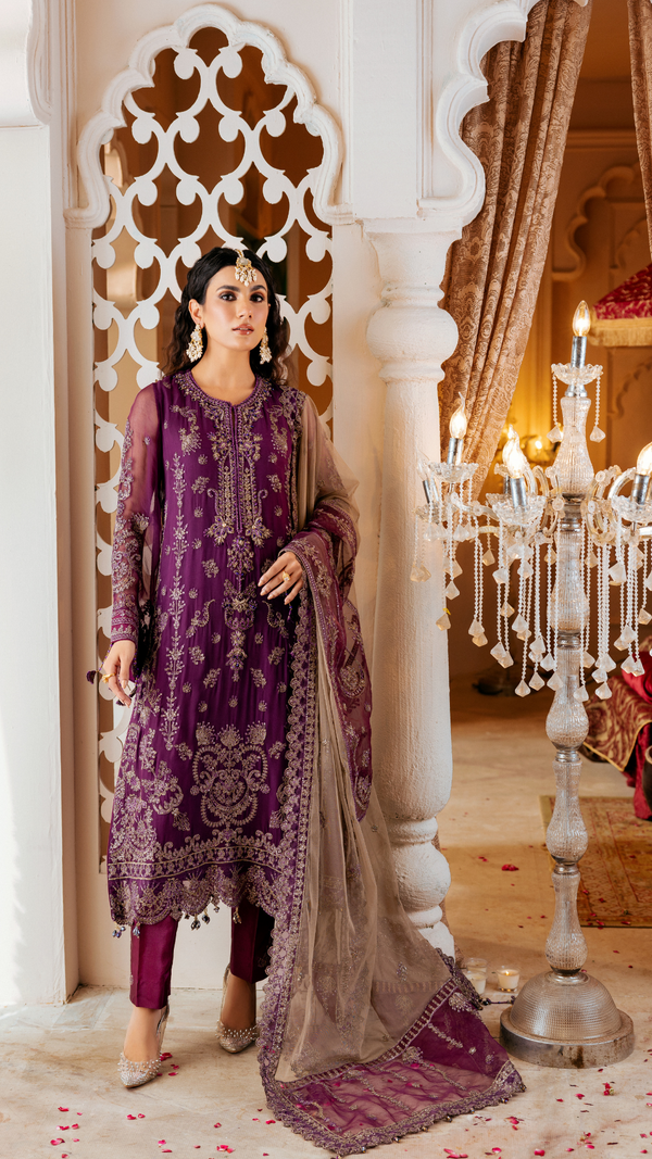 Zebtan | Zircon Wedding Formals | AFREEN ZQ-08 XS Purple Chiffon