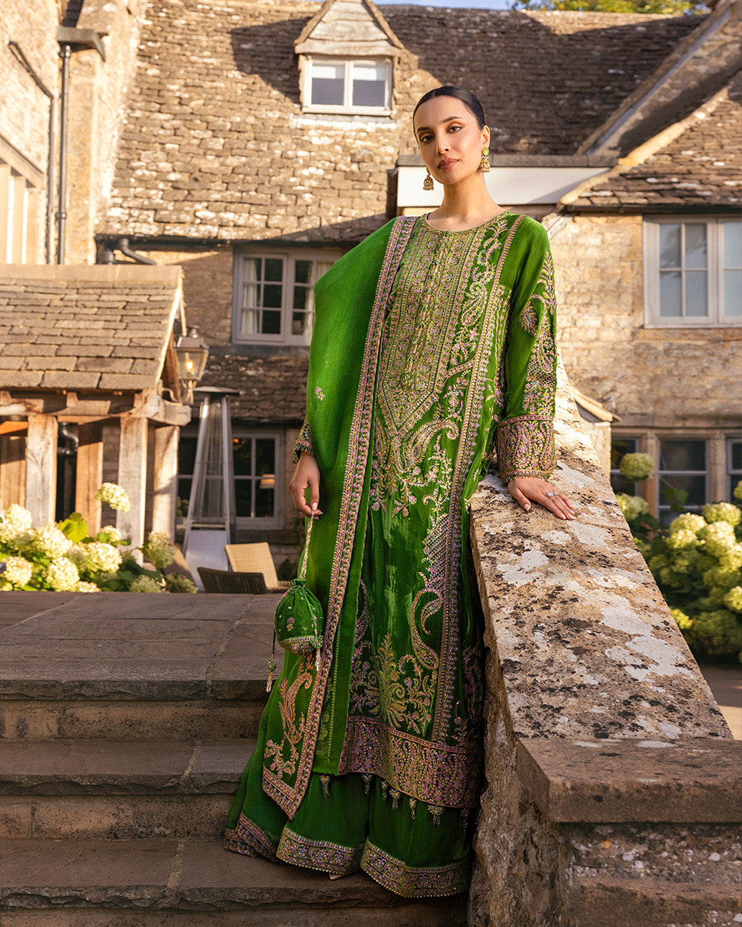 Faiza Saqlain | Adeen Formals | Tegan XS Forest Green Embroidered Velvet