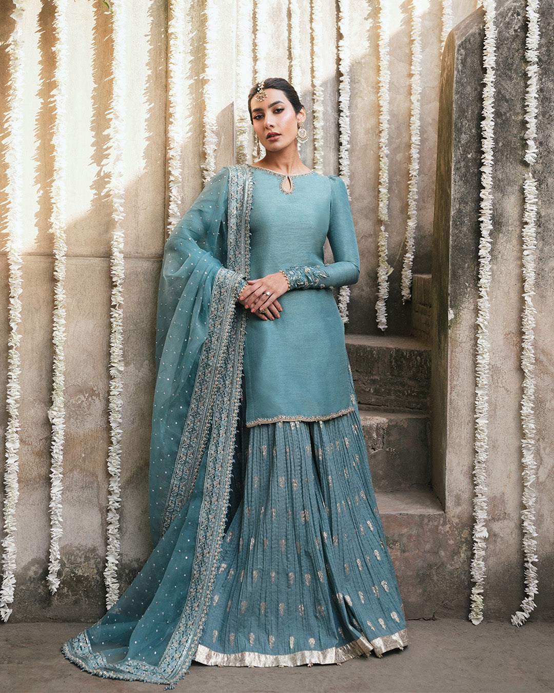 Faiza Saqlain | Zimmal Formals | Tisha XS Teal Blue Korean Raw Silk