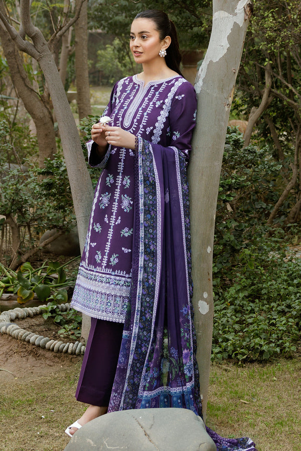 Farasha | Summer Weaves Embroidered Lawn | Regal Iris XL Dark Purple Lawn