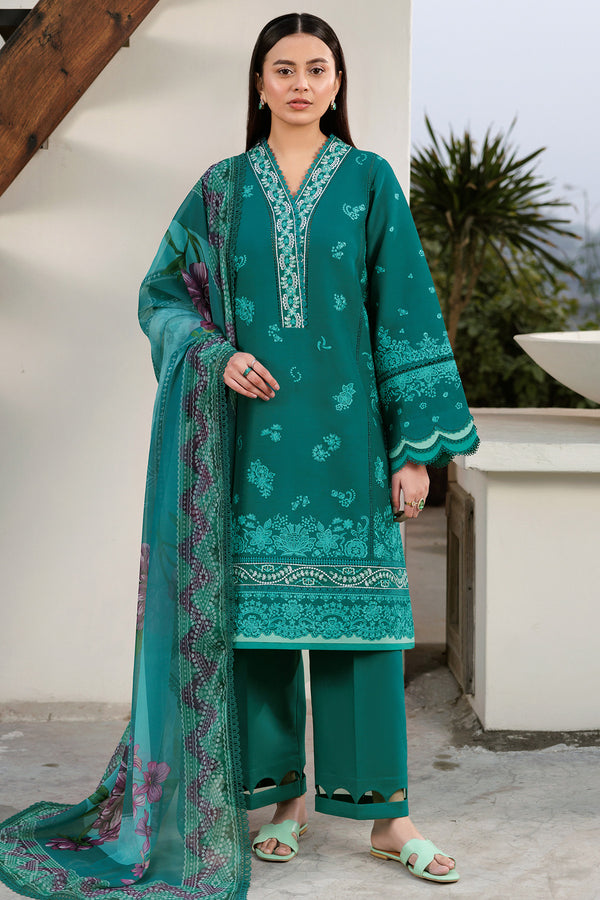 Farasha | Summer Weaves Embroidered Lawn | Dewy Teal XS Teal Green Lawn