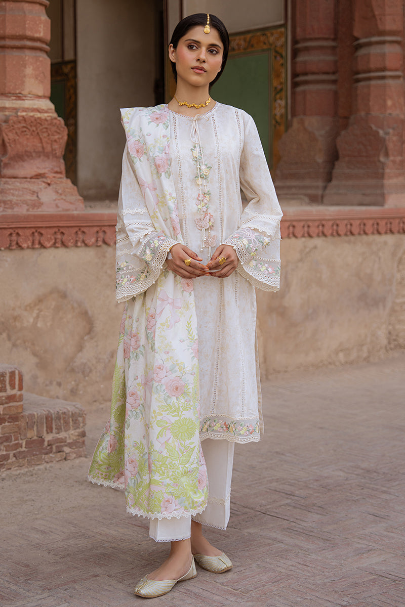 Cross Stitch | Eid Lawn Edit 25 | FLORAL GARLAND XS Off White Lawn