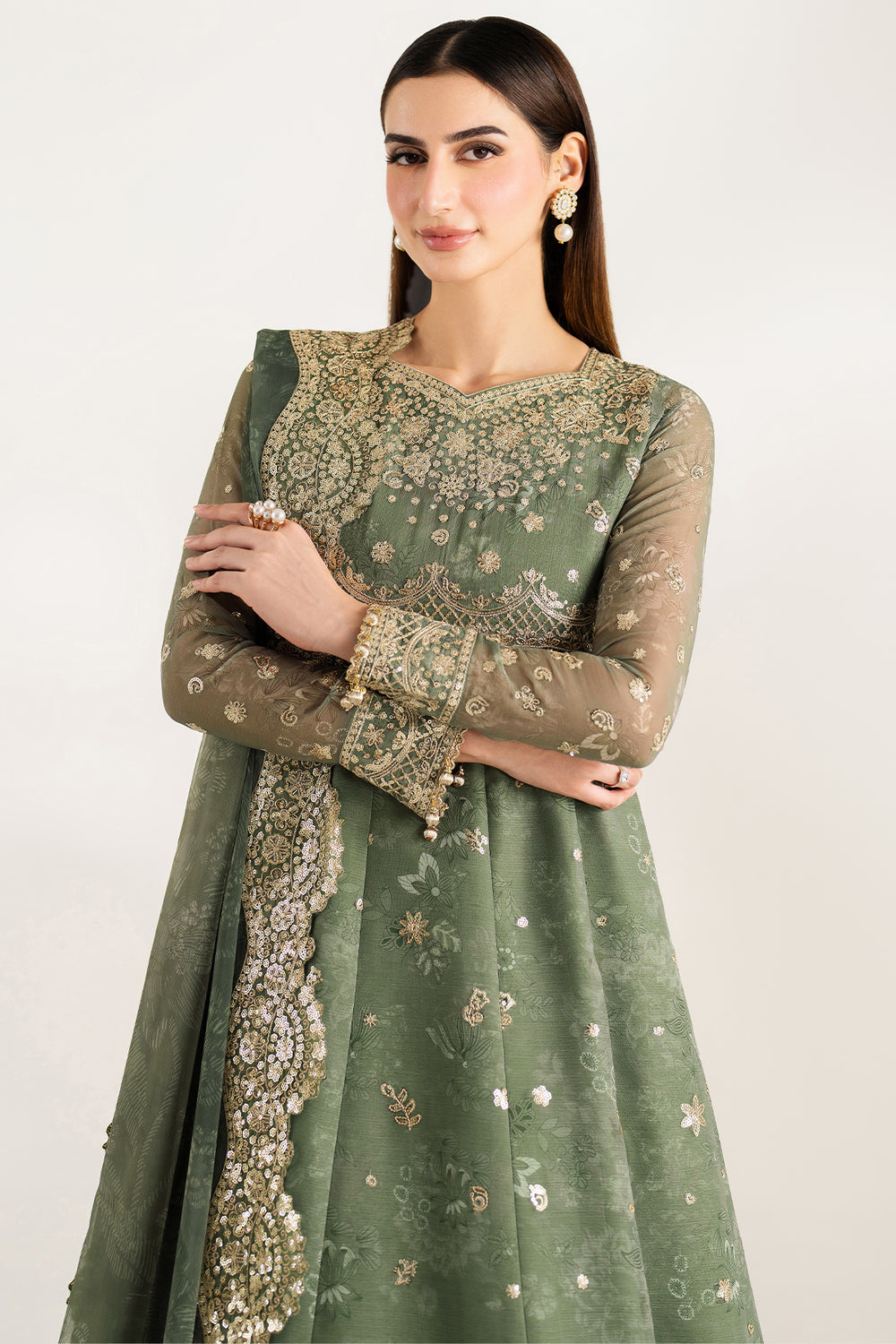 Farasha | Fiorella Formals | Olive Aura - Pakistani Designer Dress - by Farasha - Type : Ladies Clothes - 100% Original at Saira Sultan