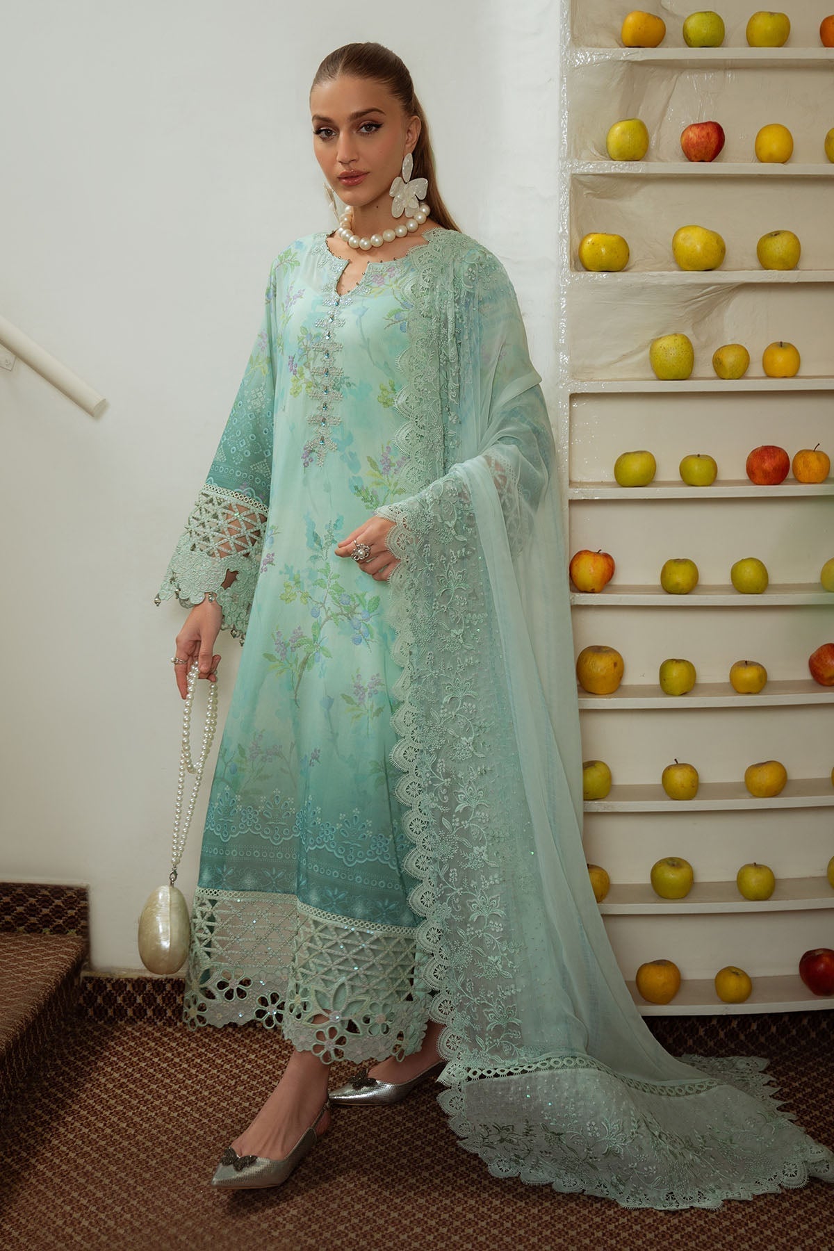 Nureh | Maya Swiss Lawn | NS-150 XL Light Ferozi Lawn
