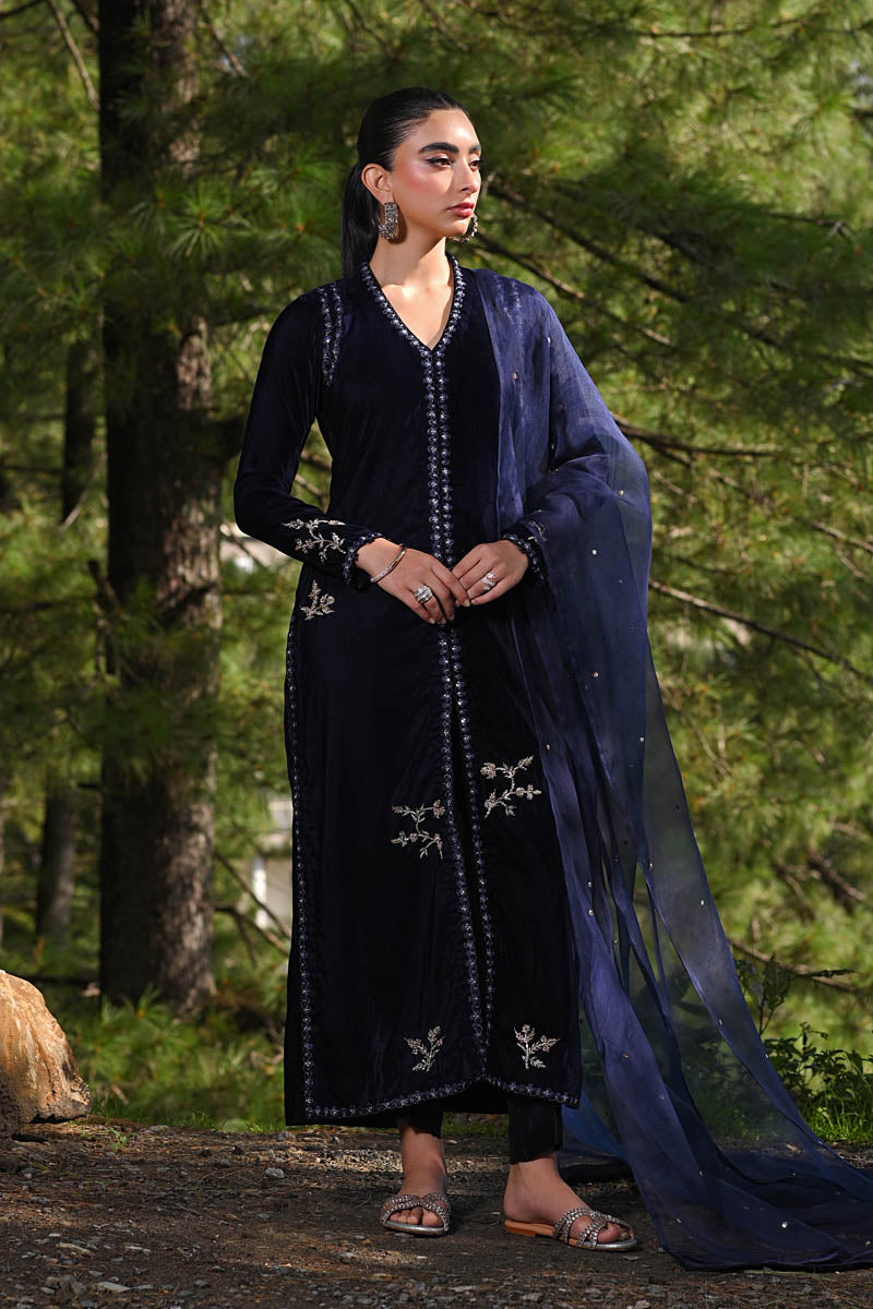 Hue Pret | Farasha Luxury Winter | Meliha XS Navy Blue Pure Velvet