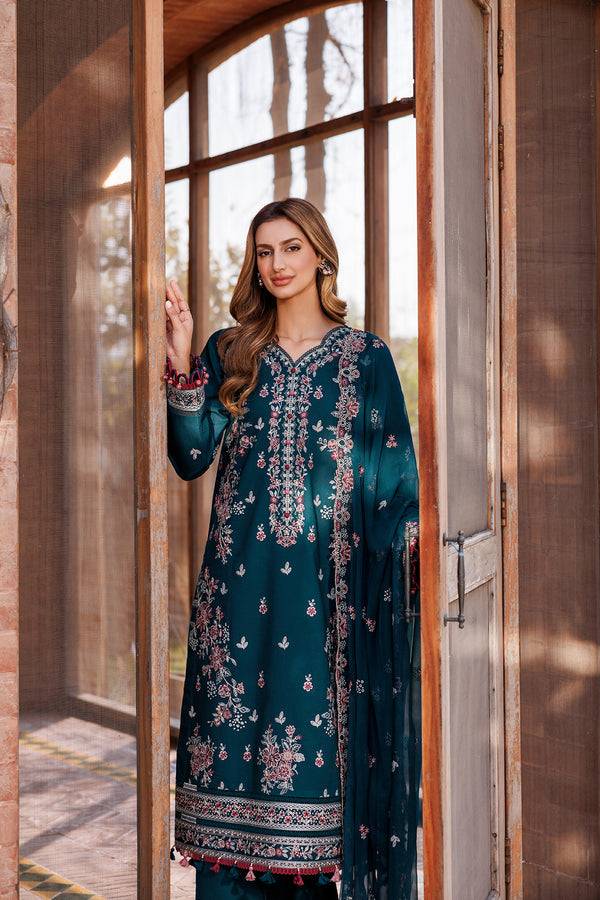Farasha | Dastoor Embroidered Lawn SS24 | EMERALD CHARM - Pakistani Designer Dress - by Farasha | Type: Luxury - 100% Original at Saira Sultan