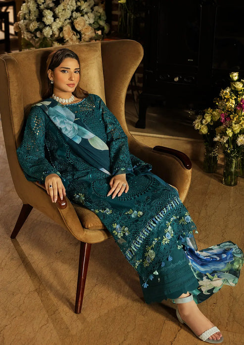 Kahf Premium | Luxury Lawn 25 | KLR-06 Whimsy XL Teal Green Lawn