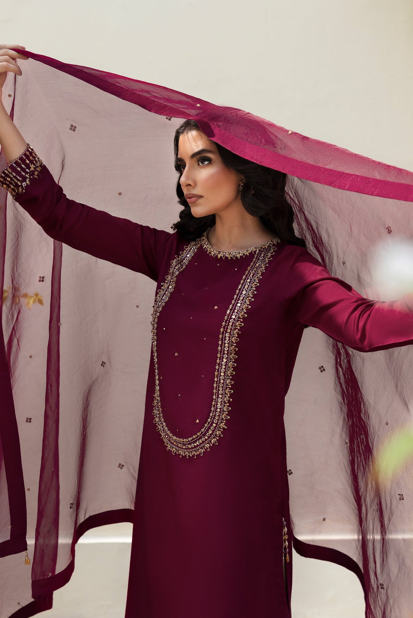 Naqshi | Rijaas Luxury Pret 24 | PARIZE XL Burgundy Indian Raw Silk