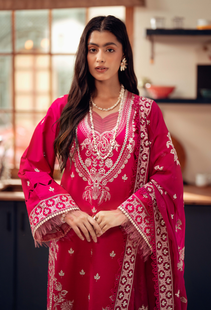 Humdum | Lala Rukh Lawn | Lalarukh - D06 M Hot Pink Lawn