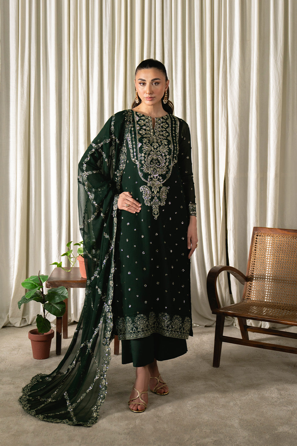 Neeshay | Ready to Wear Chiffon | RTW-CHFN-04 Green - Pakistani Designer Dress - by Neeshay - Type : Ladies Clothes - 100% Original at Saira Sultan