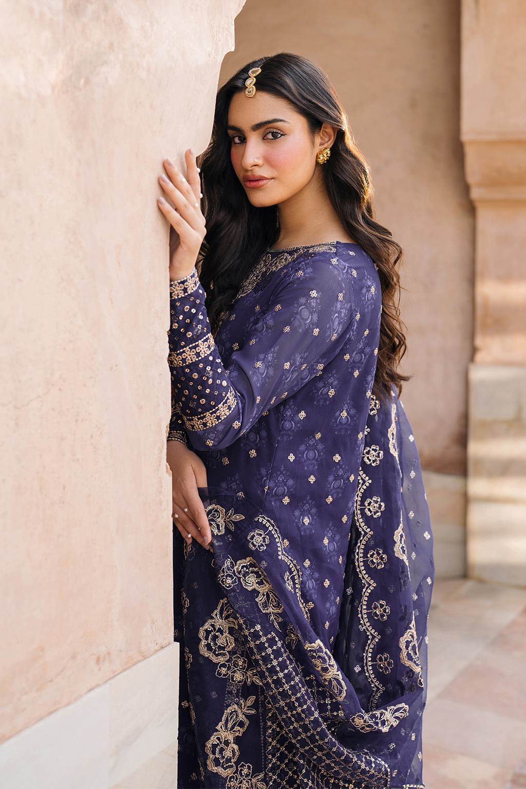 Iznik | Bandhani Formals | UE-325 S Navy Blue Chiffon