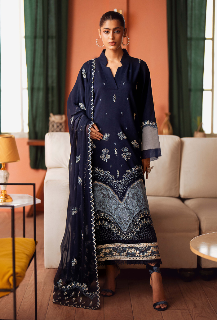 Humdum | Lala Rukh Lawn | Lalarukh - D08 XS Navy Lawn