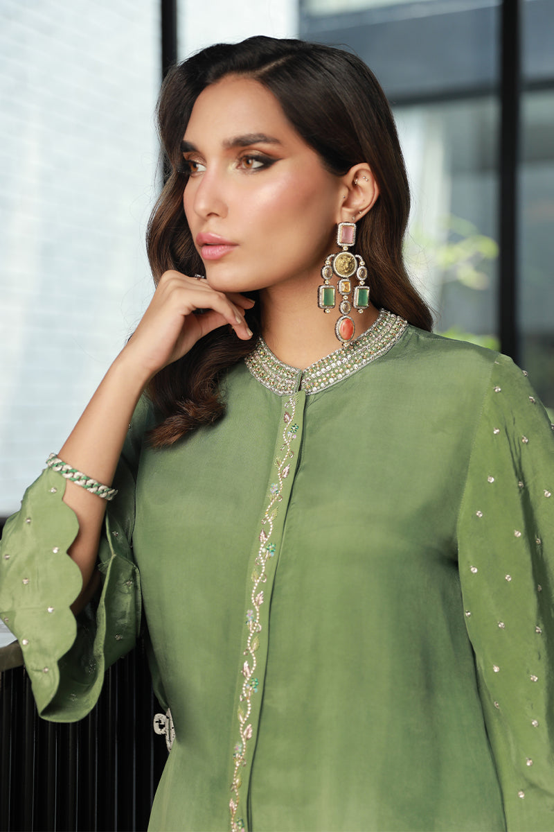 Wardha Saleem | Luxury Pret Traditional Wear | RAYA (2PC) M Pistachio Green Crepe Silk
