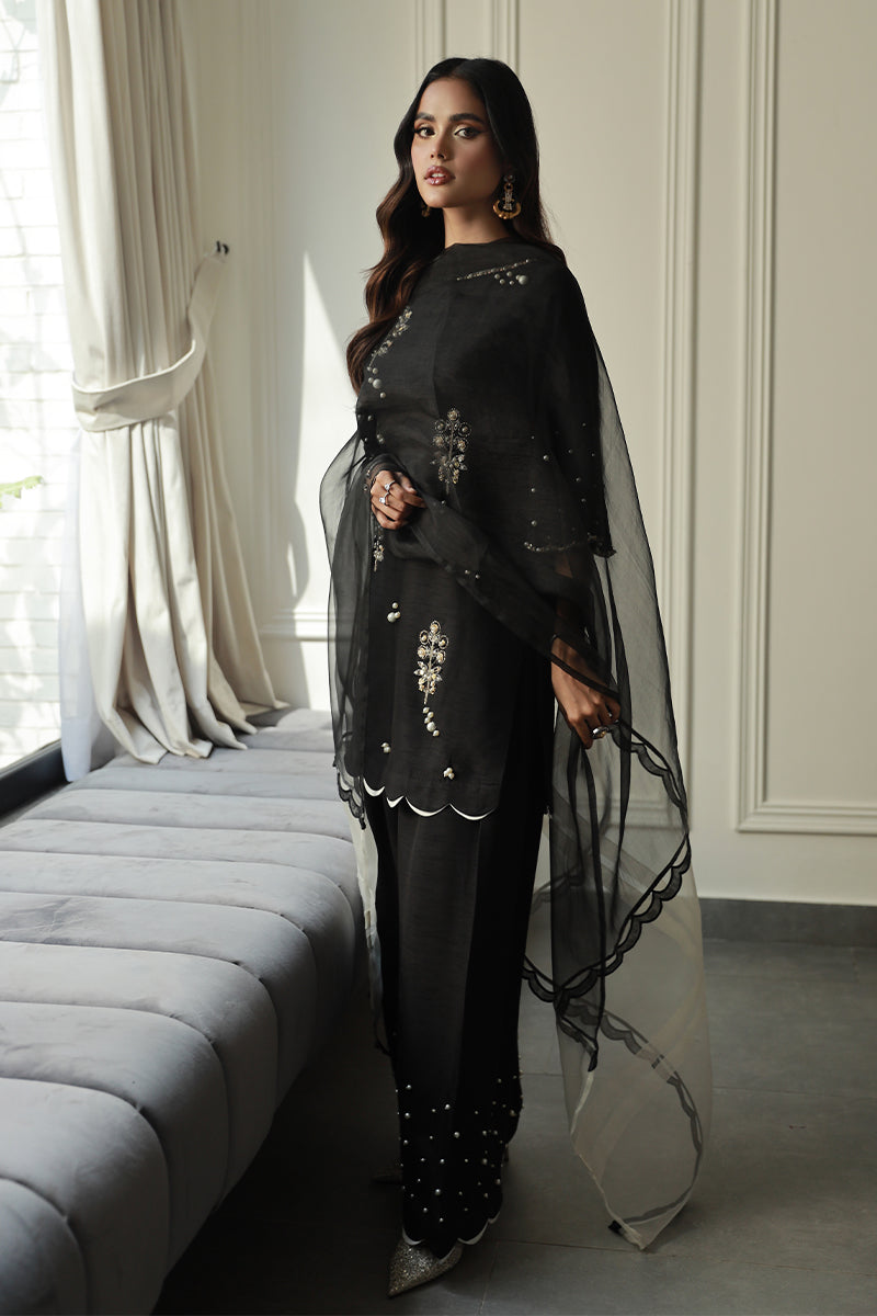 Wardha Saleem | Luxury Pret Traditional Wear | COCO XS Black Korean Raw Silk