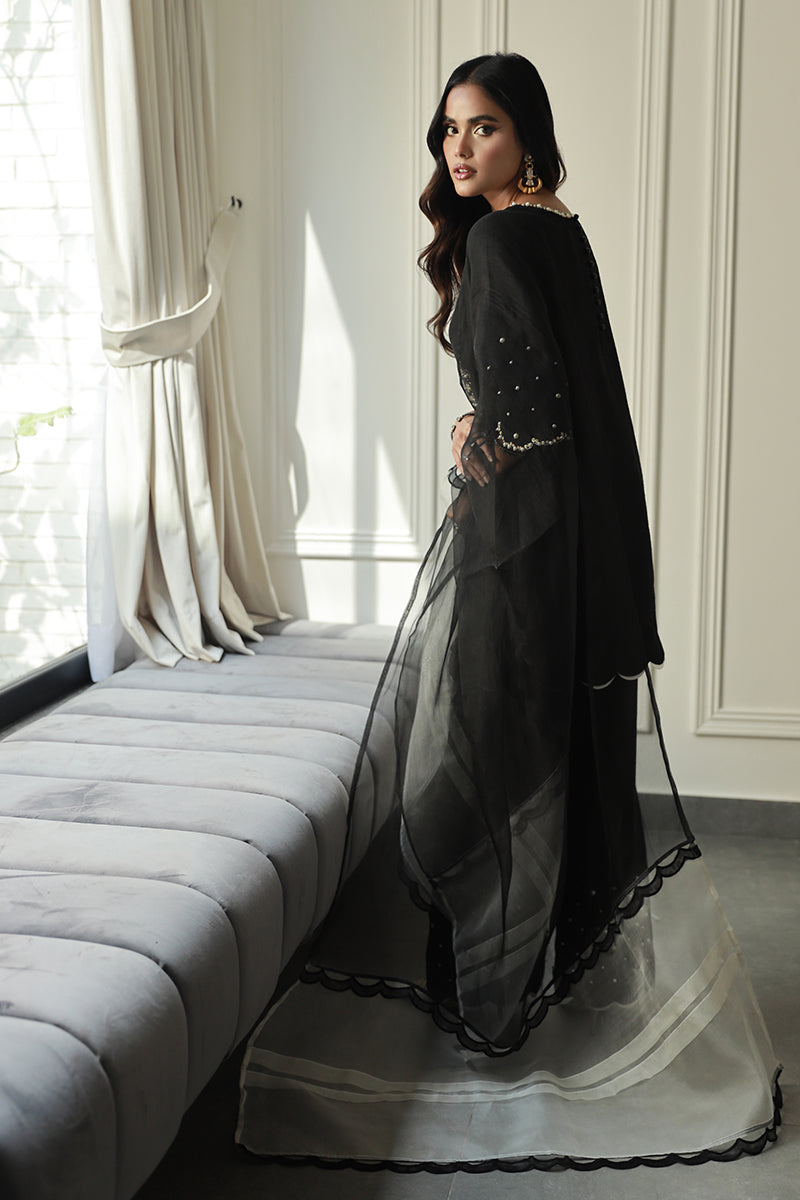 Wardha Saleem | Luxury Pret Traditional Wear | COCO S Black Korean Raw Silk