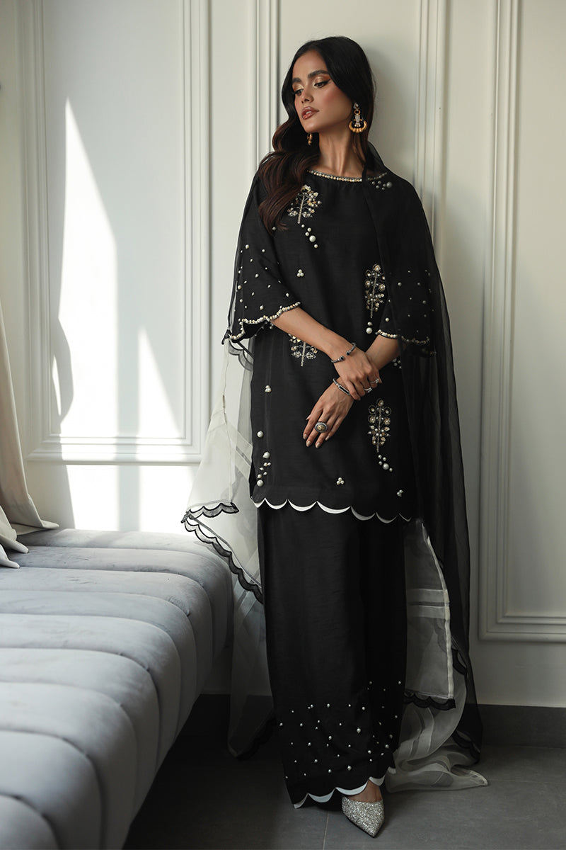 Wardha Saleem | Luxury Pret Traditional Wear | COCO XL Black Korean Raw Silk