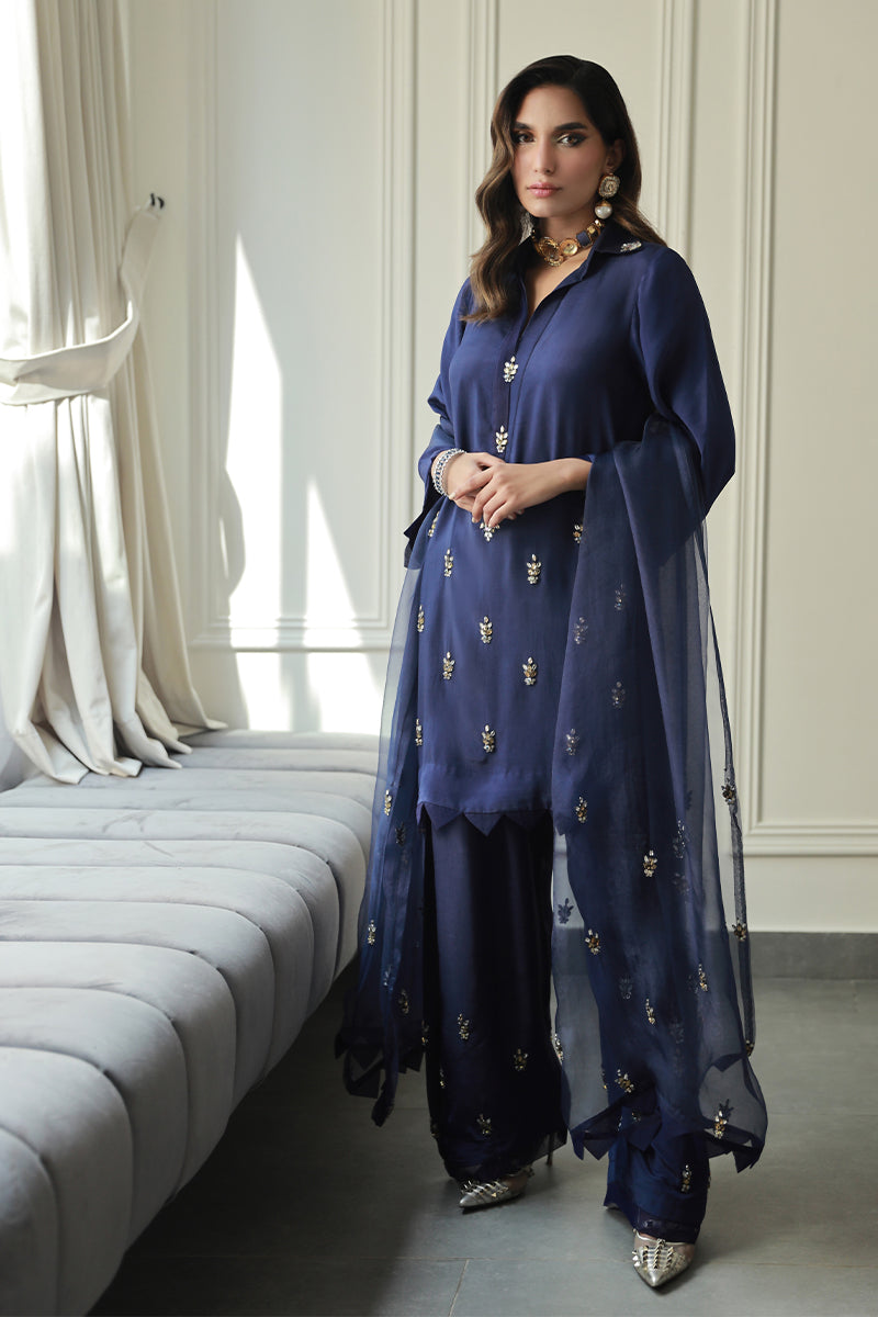 Wardha Saleem | Luxury Pret Traditional Wear | AMAVI XS Royal Blue Crepe Silk