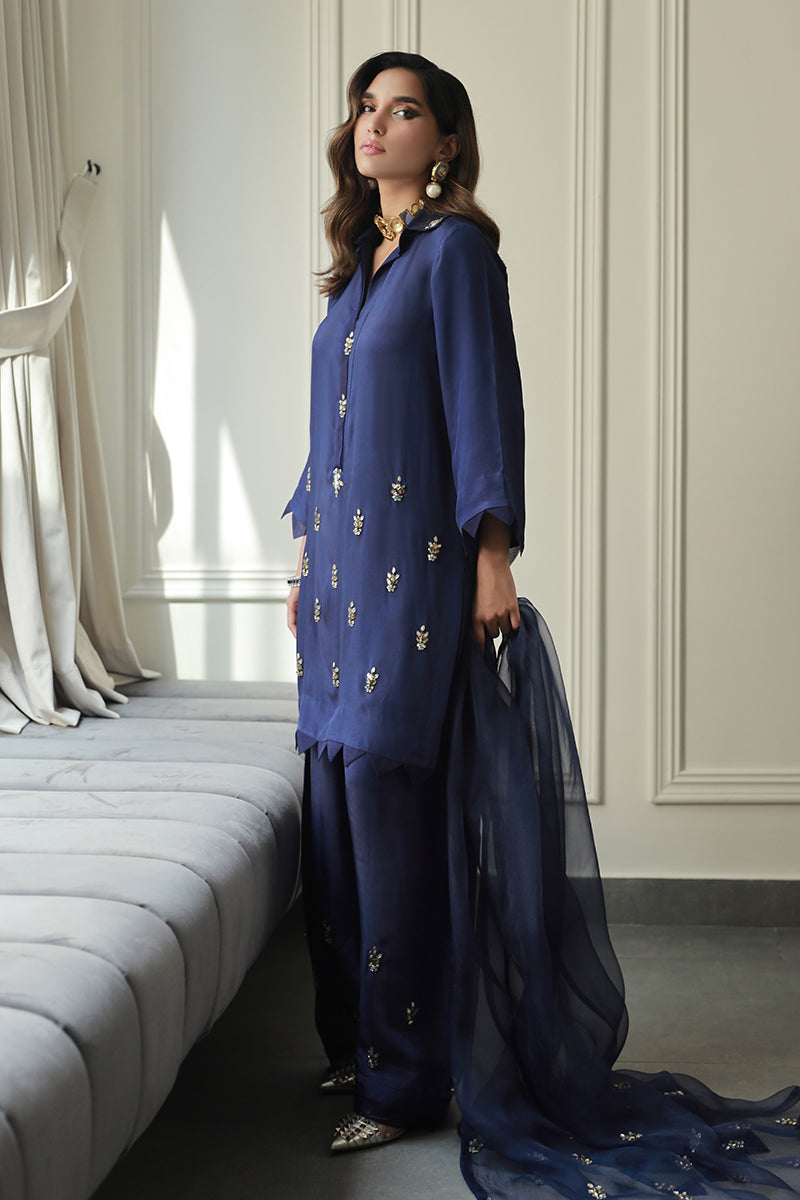 Wardha Saleem | Luxury Pret Traditional Wear | AMAVI L Royal Blue Crepe Silk