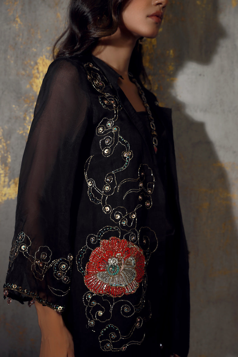 Wardha Saleem | Luxury Pret Fusion Wear | ZAINA L Black Pure Organza