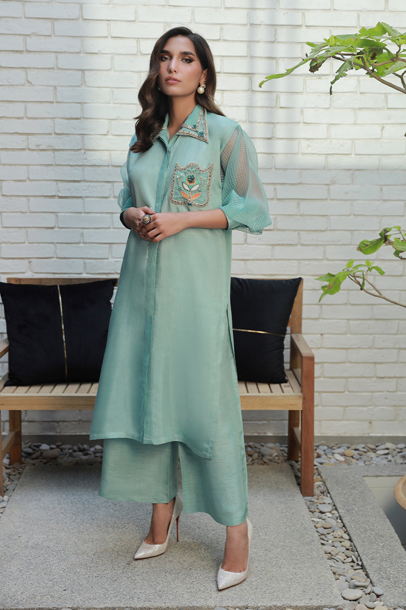 Wardha Saleem | Luxury Pret Traditional Wear | LANA XS Turqiouse Crepe Silk