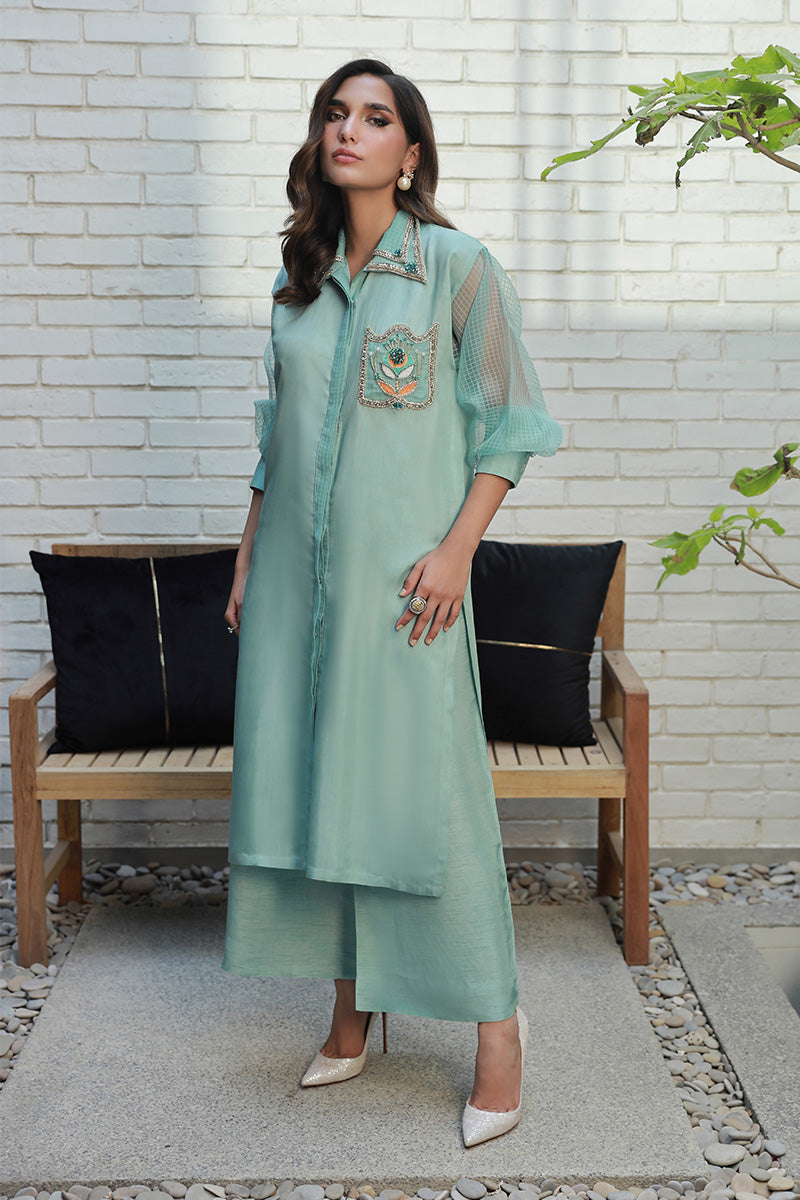 Wardha Saleem | Luxury Pret Traditional Wear | LANA XL Turqiouse Crepe Silk