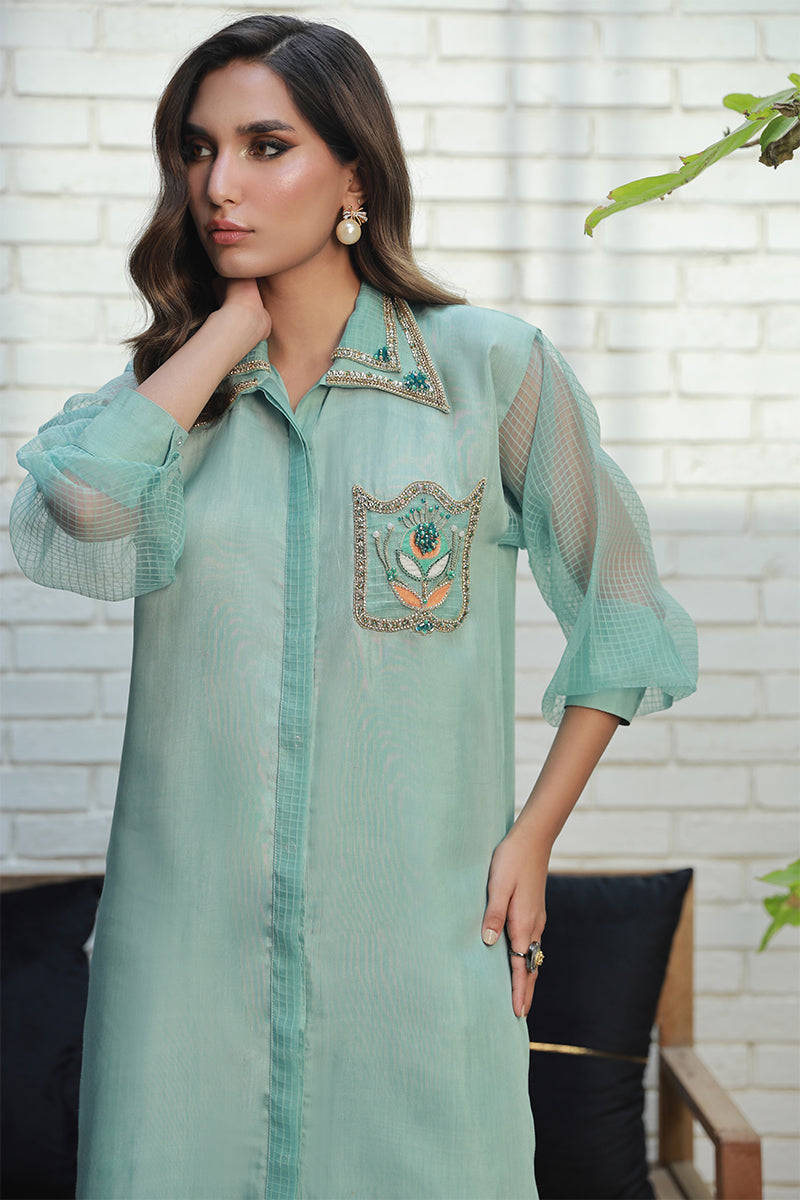 Wardha Saleem | Luxury Pret Traditional Wear | LANA M Turqiouse Crepe Silk