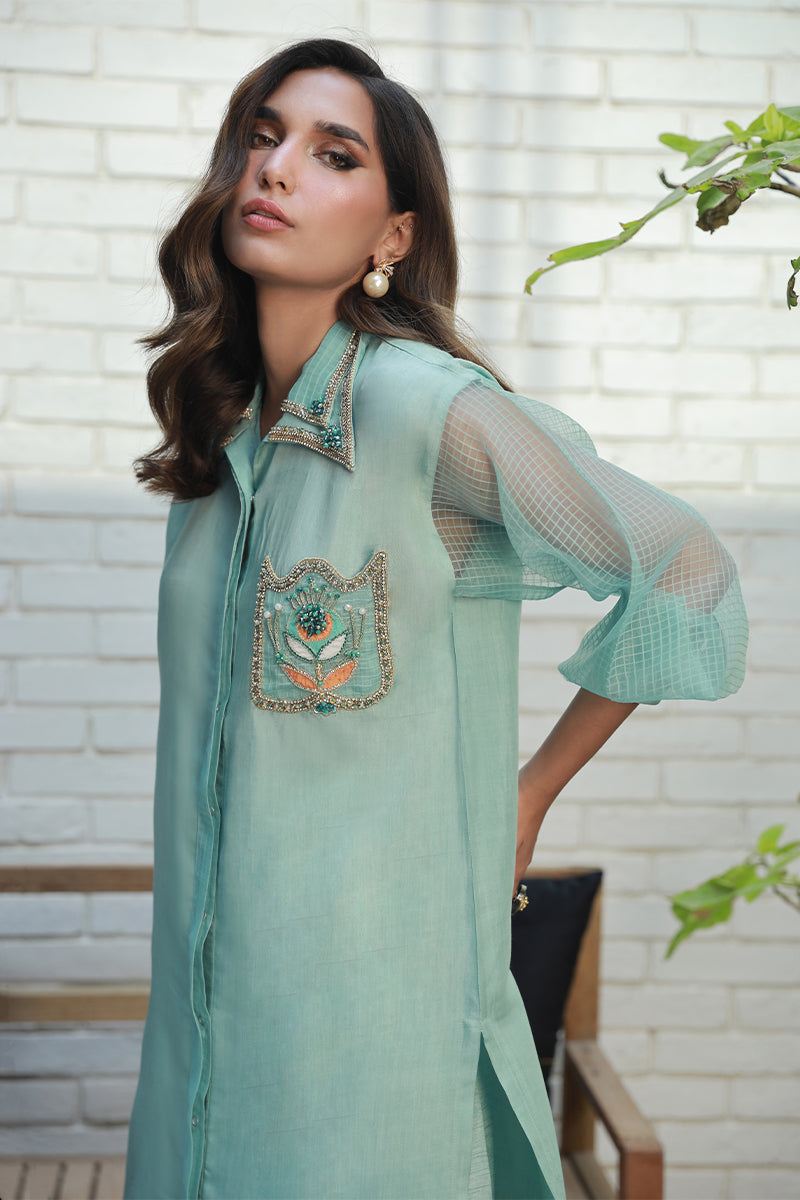 Wardha Saleem | Luxury Pret Traditional Wear | LANA L Turqiouse Crepe Silk