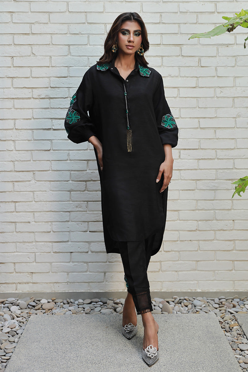 Wardha Saleem | Luxury Pret Traditional Wear | NOYA L Black Korean Raw Silk