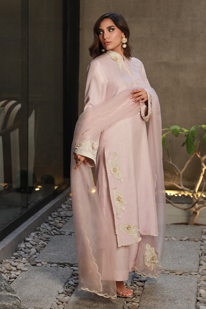 Wardha Saleem | Luxury Pret Traditional Wear | AMAYA Custom Size Powder Pink Korean Raw Silk