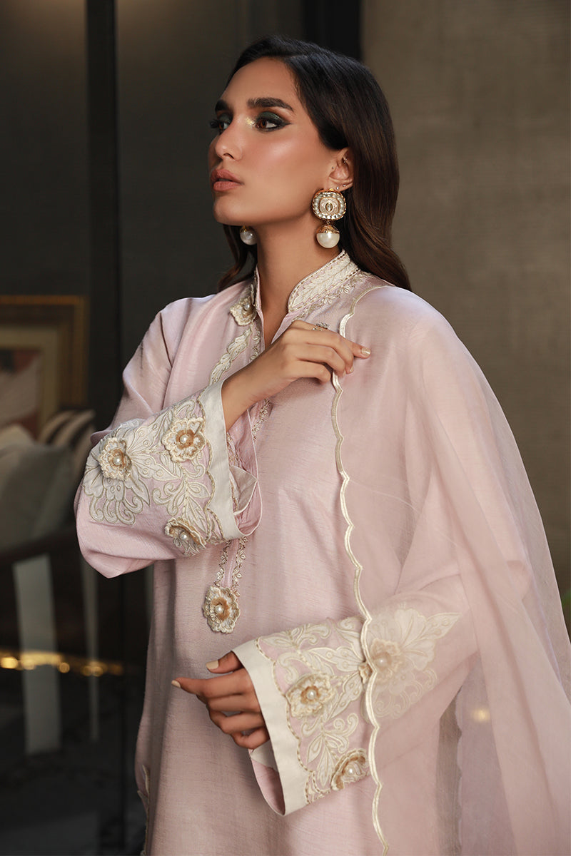 Wardha Saleem | Luxury Pret Traditional Wear | AMAYA M Powder Pink Korean Raw Silk