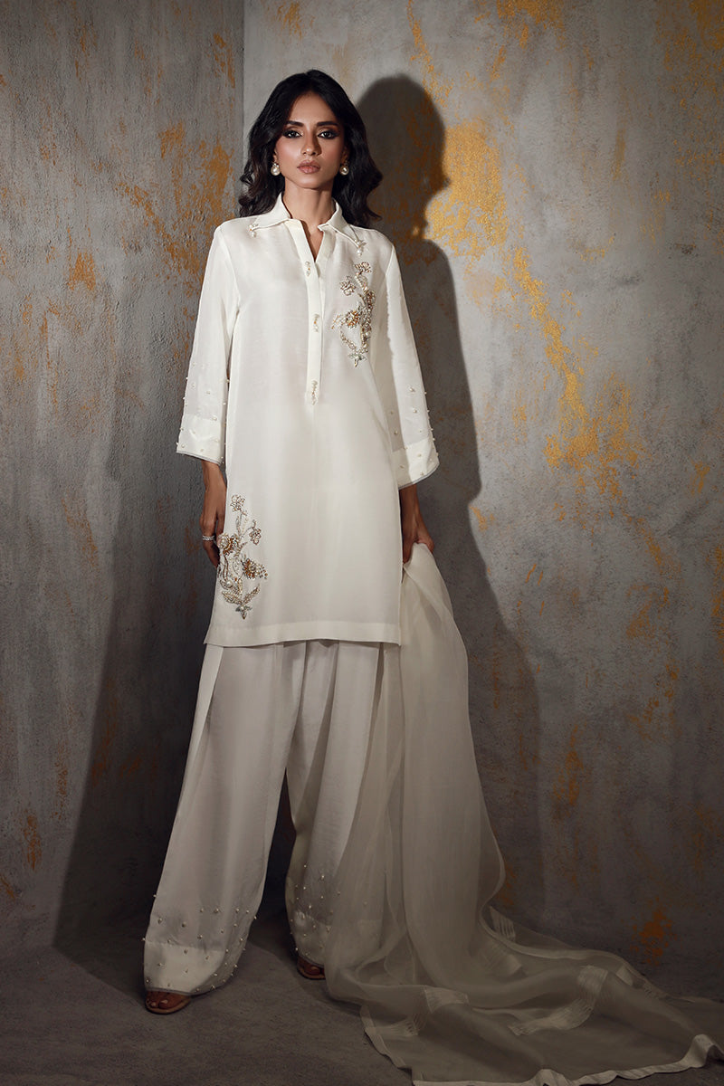 Wardha Saleem | Luxury Pret Traditional Wear | ZINA XL White Korean Silk