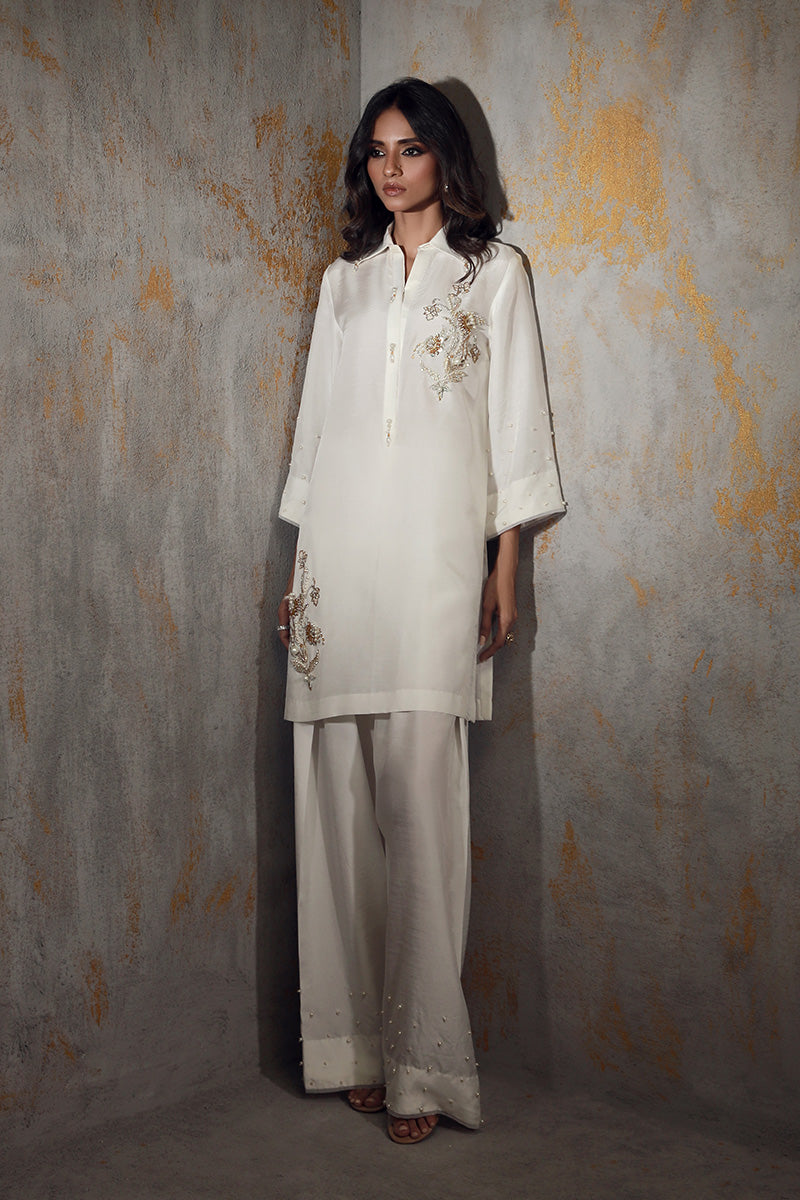Wardha Saleem | Luxury Pret Traditional Wear | ZINA L White Korean Silk