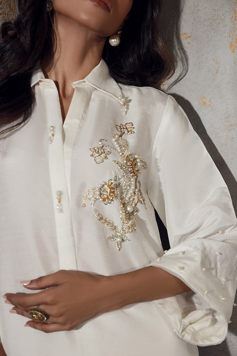 Wardha Saleem | Luxury Pret Traditional Wear | ZINA M White Korean Silk