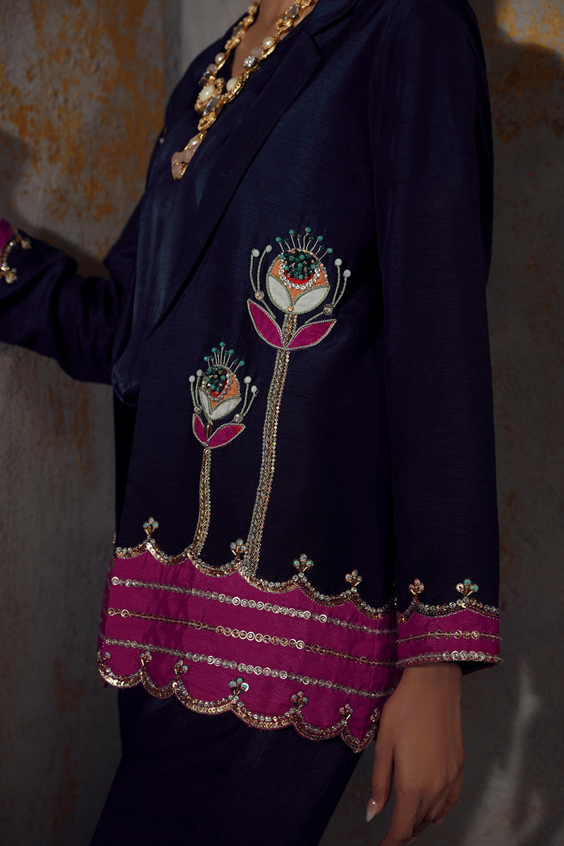 Wardha Saleem | Luxury Pret Fusion Wear | VERA M Navy Blue Korean Silk