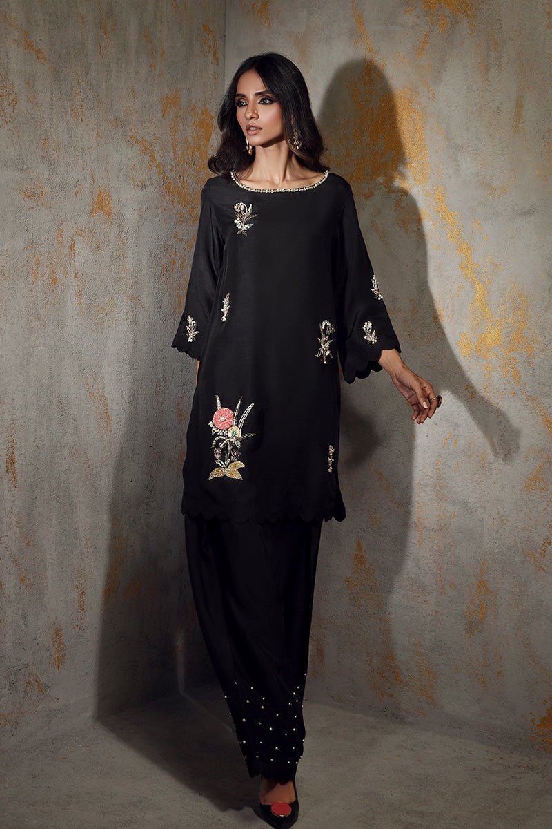 Wardha Saleem | Luxury Pret Fusion Wear | LEISHA S Black Korean Silk