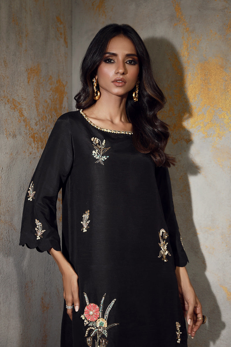 Wardha Saleem | Luxury Pret Fusion Wear | LEISHA L Black Korean Silk