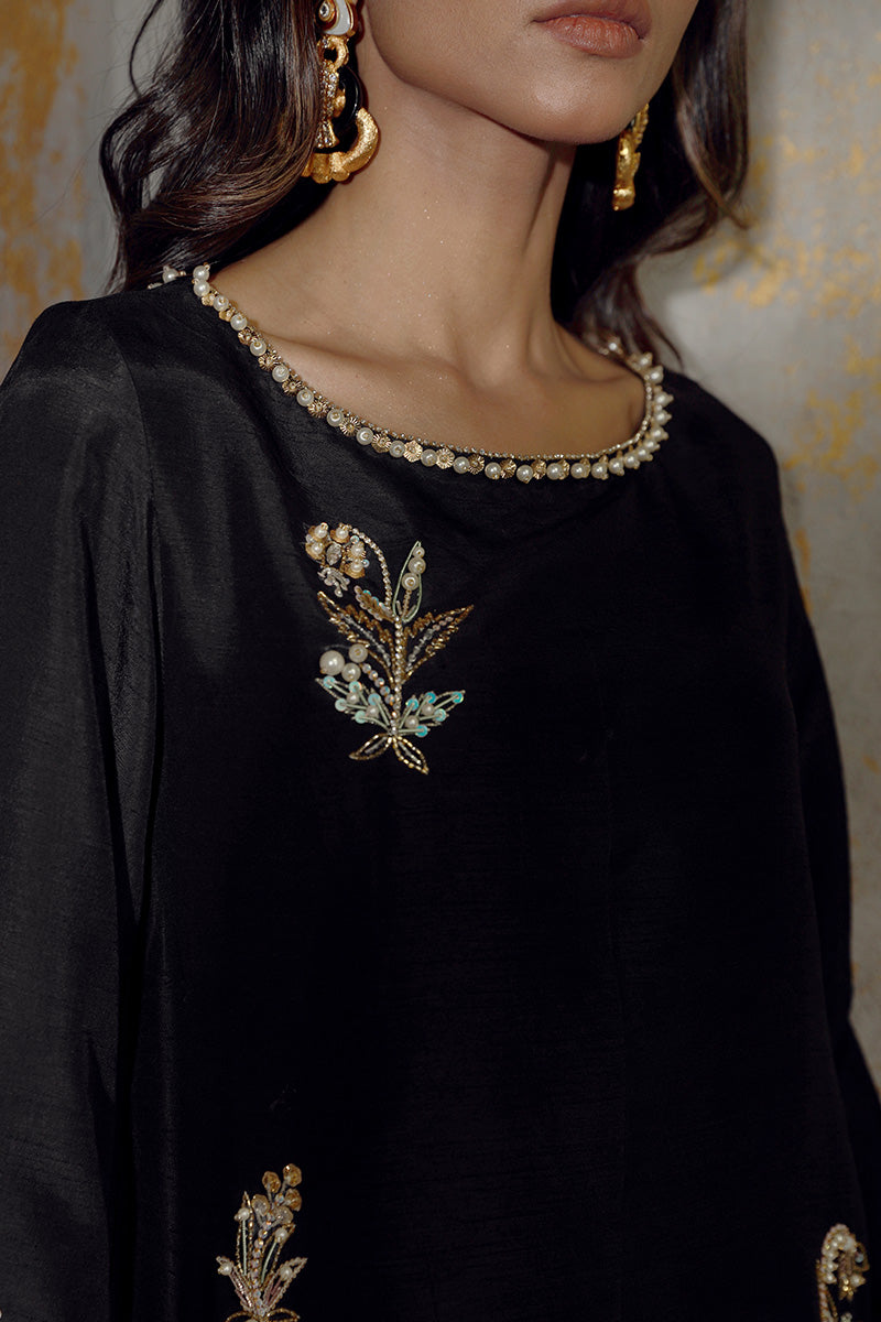 Wardha Saleem | Luxury Pret Fusion Wear | LEISHA M Black Korean Silk