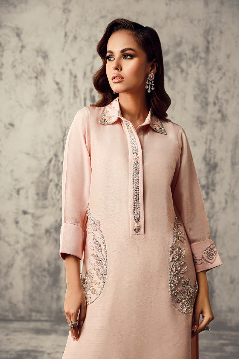 Wardha Saleem | Luxury Pret Traditional Wear | RANIA L Rose Pink Korean Raw Silk